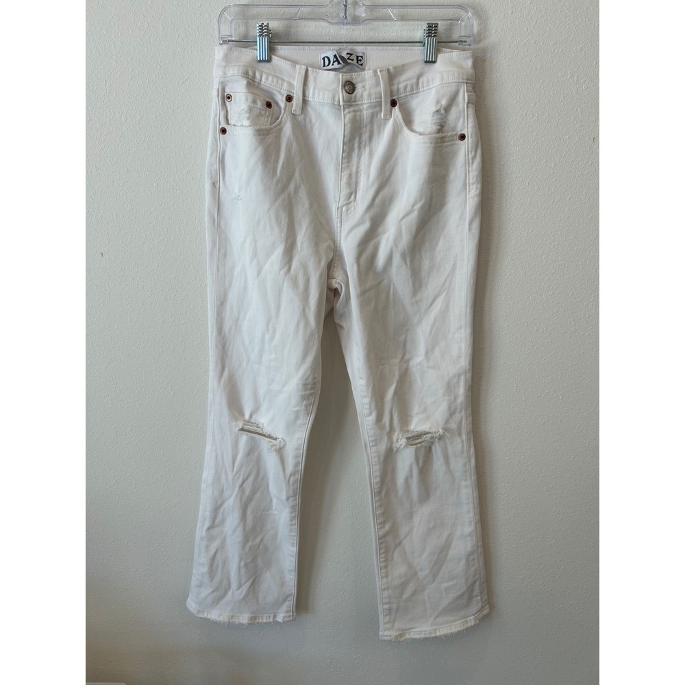 NWOT Daze Denim Just Right White High Rise Distressed Straight Leg Jeans Size 28